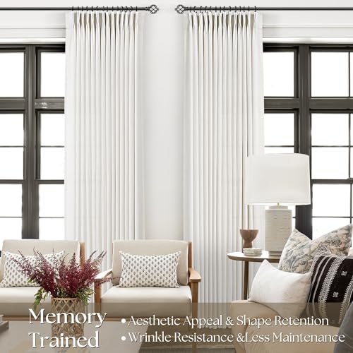 Pleated Linen Semi Sheer Curtains 90 inch Long for Living Room 2 Panels | Neutral Cream, Modern, 90 Inch Long, Light Filtering, Privacy, Bedroom, Living Room, Burlap Textured, Memory Shape, Boho - color: Natural, size: 40"W x 90"L (Pack of 2)