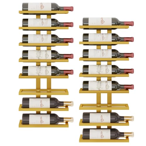 Hoctieon 2-Set 8 Tier Wall Mount Wine Rack (16 Tiers), Wall Racks for Wine Bottles Display and Storage, Hanging Bottle Organizer for Living Room, Kitchen, Wine Cellar, Bar, Yellow - color: Yellow, size: 2 Pack (16 Bottles)