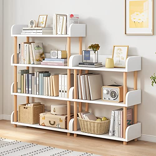 3-Tier Wooden Open Bookcase, Warm White | Modern Display Bookshelf with Top Edge, Solid Wood Frame, Home and Office Storage - color: Warm White, size: 3-tier
