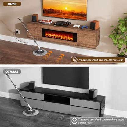 EAG 70'' Floating TV Stand with Fireplace, Modern Wall Mounted Entertainment Center with Storage for TVs Up to 80", High Gloss Media TV Console for Living Room, Decorative Faux Fireplace, Brown