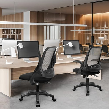 NEO CHAIR Office Desk Chair, Ergonomic Mesh with Flip-Up Arms, All Black | Lumbar Support, Height Adjustment, 360° Swivel and Rolling Base, Space-Saving Design for Home Office, Vanity or Study - color: All Black