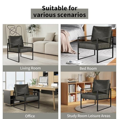 Mid Century Modern Accent Chair, PU Leather Armchair with Metal Frame,Comfy Single Reading Chair with Soft Padded Backrest and Cushion for Living Room, Bedroom,Reading Room,Office,Dark Grey - color: Dark Grey