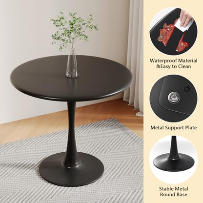 Black Small Tulip Table, 24 Inch Round Dining Table for 2 Person with Pedestal Base for Kitchen, Circle Bistro Table, Mid Century Modern Cafe Tables for Small Spaces in Living Room, Office, Pub, Bar - color: Black