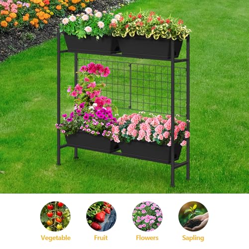 ETELI Vertical Raised Garden Beds Outdoor Elevated Herbs Garden Planter Boxes with Trellis and Legs 32.4" Flowers Beds Vertical Planters for Small Climbing Plant Vegetables Patio Balcony, Black - color: Black