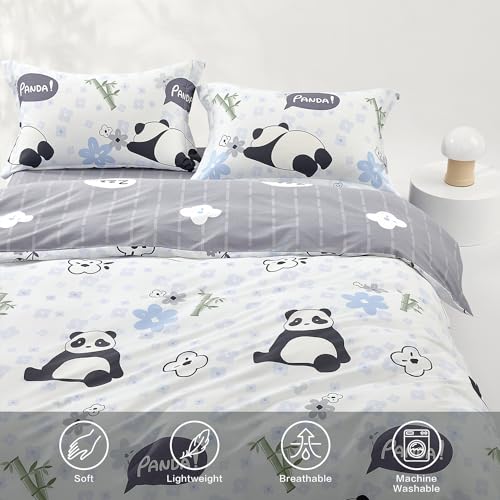 SAPHREAS Home Cute Duvet Cover 100% Cotton Cartoon Twin Comforter Cover Set 2pcs with Zipper Closure 1 Duvet Cover 1 Pillowsham Twin Size - color: Panda Alan(white), size: Twin (68"x90")