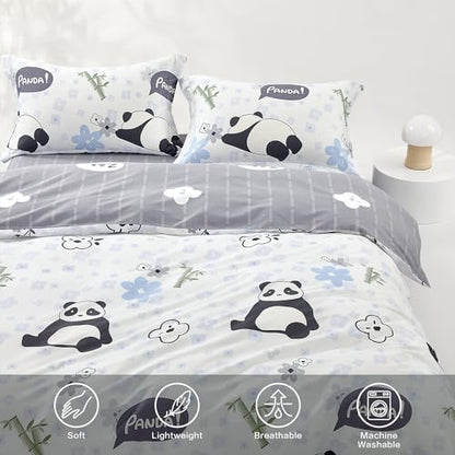 SAPHREAS Home Cute Duvet Cover 100% Cotton Cartoon Twin Comforter Cover Set 2pcs with Zipper Closure 1 Duvet Cover 1 Pillowsham Twin Size - color: Panda Alan(white), size: Twin (68"x90")