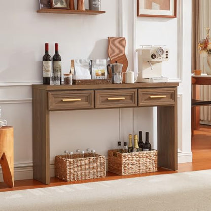 RWYHG 47" Entryway Table with 3 Drawers, Wood Console Table, Light Walnut | Layered Drawer Front Design , Open Bottom Storage, Farmhouse Behind Couch Table, Entry Table for Living Room Hallway& Foyer - color: Light Walnut