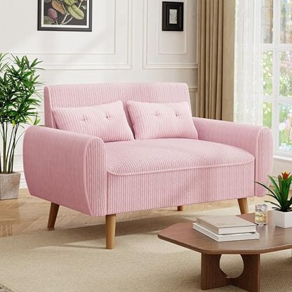 Pink Loveseat Sofa, 47.2'' Modern Small Space Sofa Set, High Density Sponge, Linen, Wood, 350 lbs Capacity - color: Pink