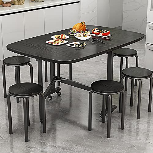 Multifunction Table Drop Leaf Dining Table - 47" Wooden Foldable Kitchen Table with 6 Wheels (Black) - color: Black