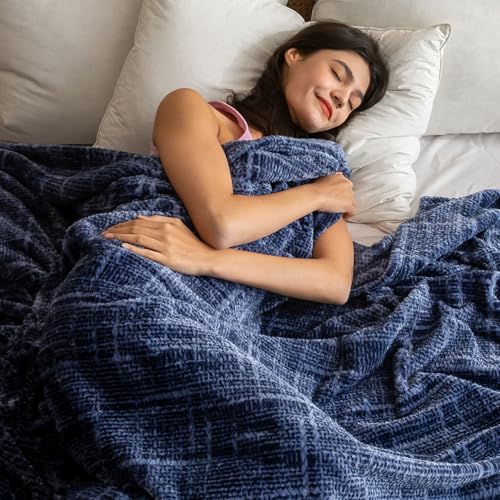 COOVA Fleece Bed Blanket Queen Size, Super Soft and Cozy 3D Jacquard Warm Blankets, Lightweight and Fuzzy Large Throw for Couch, Sofa, Chair, Giftable (Navy Blue, 90"x90") - color: Graphite Navy Blue, size: 90"x90"