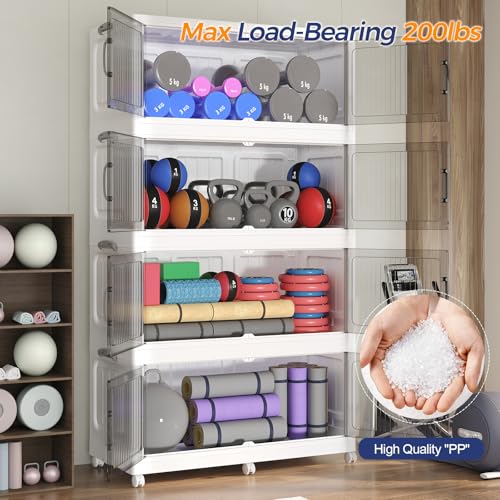 200Gal Extra Large Stackable Storage Bins with Lid, 800QT Foldable Collapsible Storage Box with Doors and Wheels, Plastic Closet Organizers Container Drawer for Bedroom Dorm Kitchen, 4Pack - size: 50Gal-4Pack