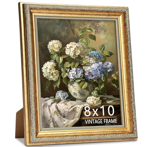 8x10 Picture Frame, Ornate Vintage Gold Photo Frames with HD Glass for Wall Hanging and Tabletop Display, 8 x 10 Antique Photo Frame with Distressed Rust-Like Finish, Retro Home Decor - color: Gold Distressed, size: 8x10-1P