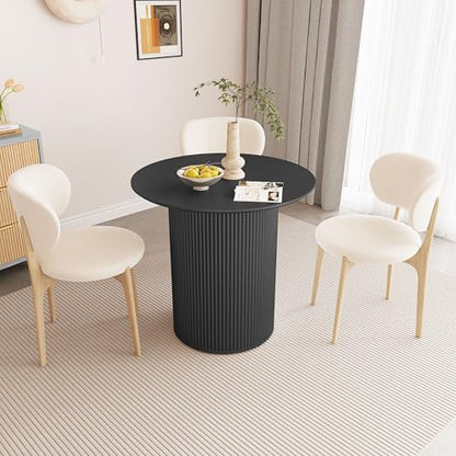 31.5" Round Dining Table for 2 People, Small Kitchen Dinner Table with Fluted Wood Base, Farmhouse Circle Dining Tables for Home, Kitchen, Dining Room, Living Room (Black) - color: Black