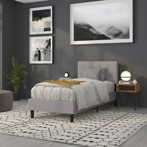 Quilted Tufted Twin Size Headboard in Light Gray Fabric - color: Light Gray, size: Twin