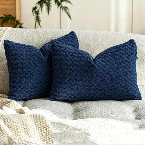 Set of 2 Boho Bubble Pillow Covers, Soft Textured Cushions | Modern Farmhouse Pillow Cases for Couch Sofa Bedroom Home Decor - color: Deep Blue, size: 20" x 12" (Pack of 2)