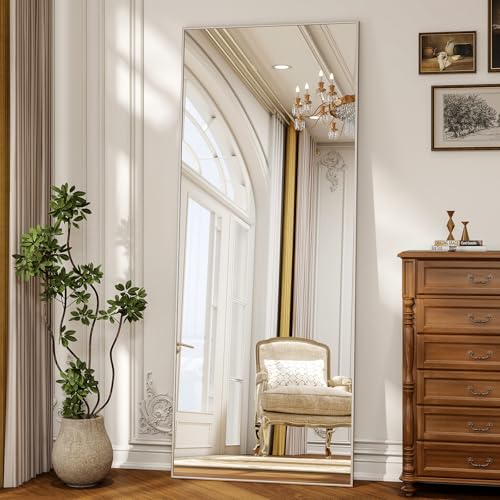 56" x 21" Full Length Mirror, Full Body Floor Mirror, Silver | Standing/Leaning/Wall Mounted for Bedroom, Living Room, Entryway, Cloakroom with Aluminum Alloy Frame - color: Silver, size: 56"L x 21"W