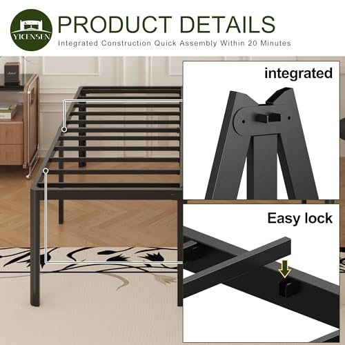 Yicensen 20 Inch Full Bed Frame Heavy Duty Full Size Platform Bed Frame with Rounded Corner Legs No Box Spring Needed, Easy Assembly, Noise Free, Black. - size: Full, style: 20 Inch
