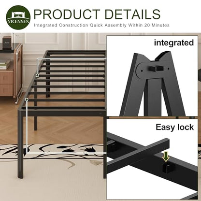 Yicensen 20 Inch Queen Bed Frame Rounded Corner Legs Platform Bed Frame Queen Size, Heavy Duty Easy Assembly, Noise Free, No Box Spring Needed, Black. - size: Queen, style: 20 Inch