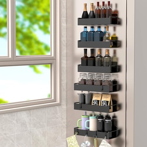 6 Pack Magnetic Spice Rack Organizer for Refrigerator and Oven, Matt Black Fridge Organizers and Storage for Kitchen - color: Matt Black, size: 6 Pack