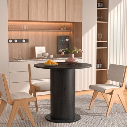 31.5 inch Round Dining Table for 2, Modern Farmhouse Kitchen Table | Small Circle Dining Tables with Wood Strip Base for Kitchen Living Room - color: Black