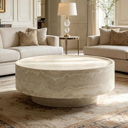 31.49‘’Round Coffee Table, Travertine Style Fiberglass Pedestal Table - color: 31.49‘’ Mars Pattern