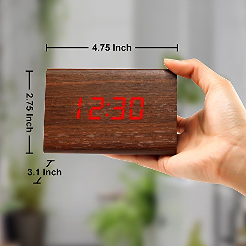 Digital Alarm Clock Wooden Alarm Clock Wood Modern Triangle Alarm Digital Desk Clock, Displays Time Date Temperature Calendar Wood Made Electric Clocks for Bedroom, Bedside - Brown - color: Brown
