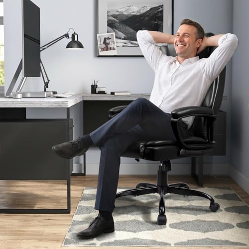 Home Office Executive Desk Chair, High Back PU Leather Chair, Height Adjustable Swivel Computer Chair with Padded Armrest (Black) - color: Black