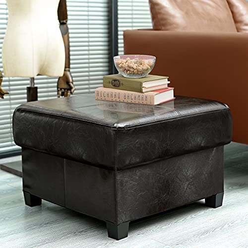 GLAXYFUR Square Storage Ottoman, Cube Ottoman with Legs, Leather Foot Stool | Footrest, PU Leather Ottoman with Storage, Upholstered Folding Bench for Living Room, Bedroom - color: 23.6" Black