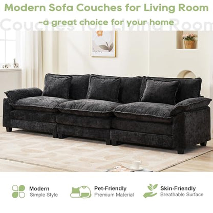 120" Modular Sectional Sofa, Comfy 3 Seater Deep Cloud Couch | Couches for Living Room, Modular Couch, Deep and Wide Seat, Chenille Sofa Sleeper with Throw Pillows, Black - color: Black, size: 120 Inch