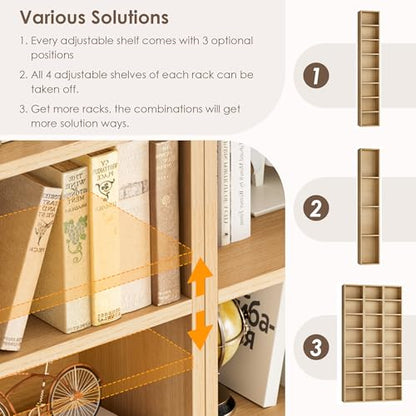 FOTOSOK 2 Pcs 71'' Tall Narrow Bookshelf, 8-Tier Media Tower Rack Set of 2 | CD DVD Storage Cabinet with Adjustable Shelves, Tall Narrow Bookcase Skinny Display Bookshelf Slim Shelf, Natural - color: Natural