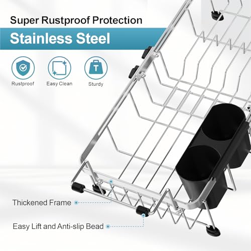 Small Over the Sink Dish Drying Rack - 9" W Expandable Stainless Steel Compact Dish Drainer for RV, Apartment, Camper, Kitchen, Dish Strainer with Lock Knob, Silver - color: Silver, size: 9"W | Fits Inner Sink 12"-18.3"L