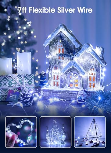Brightown 12 Pack Led Fairy Lights Battery Operated String Lights Waterproof Copper Wire, 7 Feet 20 Led Firefly Starry Moon Lights for Wedding Party Bedroom Patio Christmas (White) | 20 LED Bulbs, White Glow, Waterproof, Flexible Silver Wire, Lovely for D
