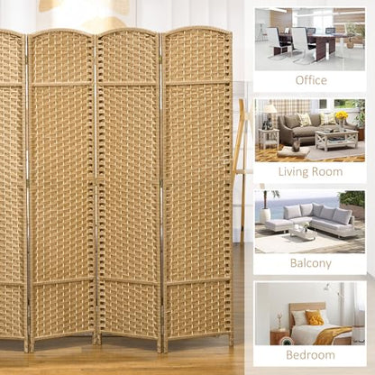 HOMCOM Room Divider 4 Panel Folding Privacy Screen 5.6' Tall Black | Folding PP Wall Partition, Pine Wood Frame, Freestanding Room Separator, Bedroom Home Office, No Assembly - color: Natural, size: 4 Panel