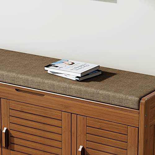 Wilk Shoe Bench with Storage, 2-Tier Shoe Cabinet with Padded Seat Cushion and 3 Darn Doors (38.2’’ (L) x 14.4’’ (W) x 19.7’’ (H)) - size: 38.5" (L) x 14.4" (W) x 19.7" (H)