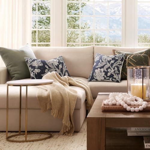 Cotton Navy Blue 12x20 Floral Decorative Sofa Couch Throw Pillow Covers | Set of 2 Panels,Lumbar Pillow,Rectangle,Printed Patterned,Living Room Bedroom Office,Boho Modern Retro Country Farmhouse - color: Bf-navy Blue, size: 20" x 12" (Pack of 2)