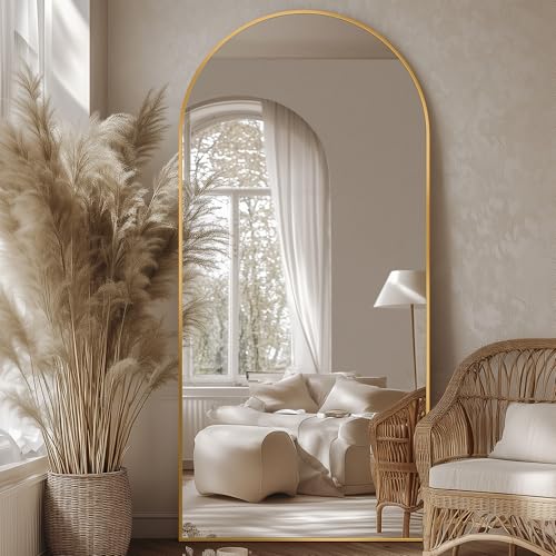 76"x34" Arched Full Length Mirror, Large Floor Mirror, Gold | Oversized Aluminum Full Body Mirror, HD Shatterproof Tempered Glass, Lean/Stand/Wall for Living Room,Bedroom, Dressing Room - color: Gold, size: 76"L x 34"W