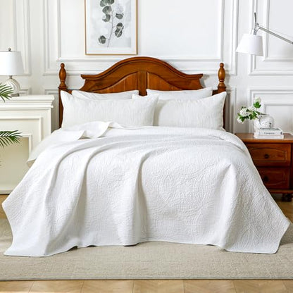 White 100% Cotton Twin Size Quilt Bedding Set, 3 Pieces Modern Style Coin Pattern Bedspread, Soft Bed 100% Cotton Batting Coverlet, All-Season Quilted Comforter Bed Cover, 1 Bedspread, 2 Pillowcases - color: White, size: Twin