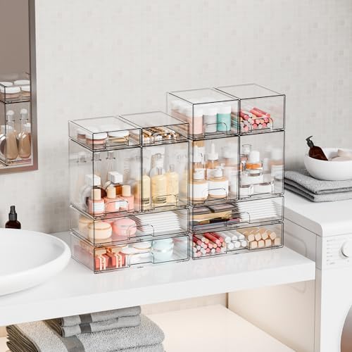 12.1''W Clear Stackable Storage Drawers,4Pcs Acrylic Drawer Organizer for Hair Accessories,Makeup Organizers,Plastic Office Supply Organizer for Pen,Pencil,Medicine,Accessory,Craft Organization - color: Clear-12.2 In Width, size: 4 PCS