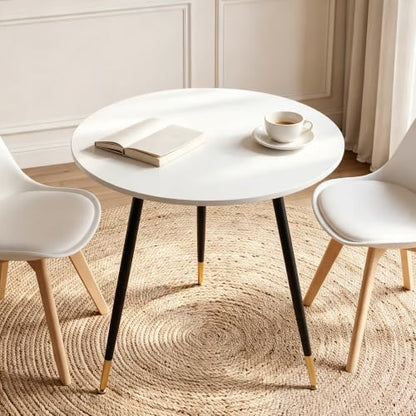 Round Dining Table, 23.6" Kitchen Dining Table with Thickened Tabletop and Metal Pedestal,Mid Century Modern Bistro Table for Dining Room,Small Places, Living Room,Cafe (White) - color: White