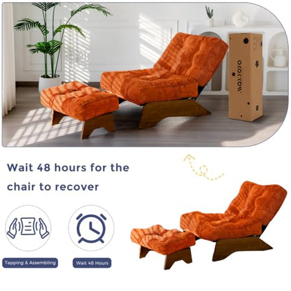 MAXYOYO Accent Chair with Ottoman, Lounge Chair with Adjustable Backrest | Tufted Living Room Chair Upholstered Lounge Chair with Footrest Set, Modern Chair for Reading Room, NEW Orange - color: New Orange