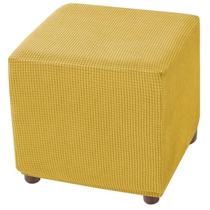 Ottoman Cover Square Storage Ottoman Slipcover Jacquard Stretch Footrest Stool Covers with Elastic Band Cube Storage Stool Ottoman Covers Footstool Sliocovers Protection Yellow - color: Yellow