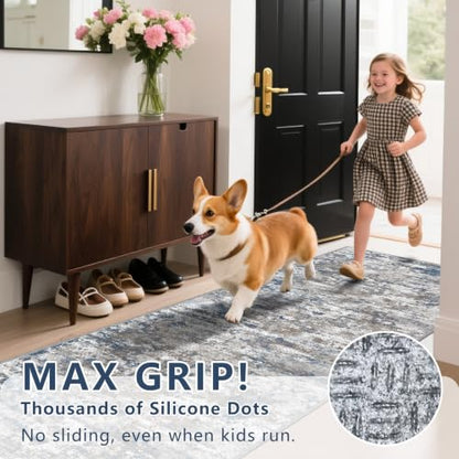 Hallway Runner Rug 3x8 Textured Non Slip Carpet Runner, Abstract Multi | Machine Washable Wide Runner Rug with Silicone Backing; Stain-Resistant Surface for Hallways, Kitchens and High-Traffic Areas - color: Abstract-multi, size: 3' x 8' (Runner)