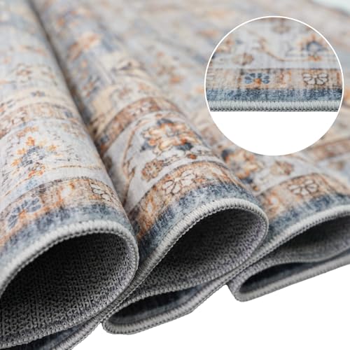 Washable Hallway Runner Rug 2x3: Living Room Rug Farmhouse Distressed Mat | Non Slip Runner Rugs with Rubber Backing Blue- Soft Kitchen Rug - Farmhouse Distressed Carpet Runner for Bedroom Bathroom - color: Blue, size: 2' x 3' (Rectangular)