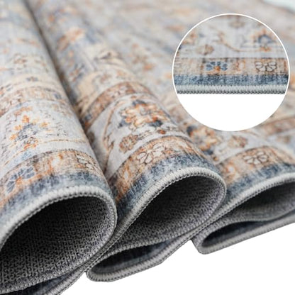 Washable Hallway Runner Rug 2x3: Living Room Rug Farmhouse Distressed Mat | Non Slip Runner Rugs with Rubber Backing Blue- Soft Kitchen Rug - Farmhouse Distressed Carpet Runner for Bedroom Bathroom - color: Blue, size: 2' x 3' (Rectangular)