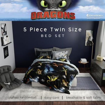 How to Train Your Dragon Kids Bedding Super Soft & Cozy Reversible Microfiber Comforter and Sheet Set with Sham, 5 Piece Twin Size, (Officially Licensed Product) By Franco - color: How to Train Your Dragon, size: Twin