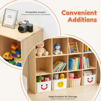 12-Cube Solid Wood Storage Organizer, Open Bookshelf with Back Panel, Vertical or Horizontal Floor Standing Shelf Unit for Living Room Bedroom Office (47.2" L x 11.8" W x 35.4" H) - size: 12-Cube-A