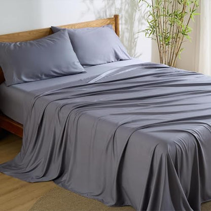 Bedsure Cooling Sheets for Full Size Bed, Viscose Derived from Bamboo, Deep Pocket up to 16", Breathable Soft Bed Sheets & Pillowcases, Dark Grey | Cooling Sheets for Hot Sleepers, Breathable & Silky Soft, 16" Deep Pocket, Hotel Luxury Bedding, Dark Grey
