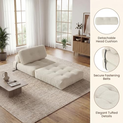 COSTWAY Folding Sofa Bed with Pillow, Convertible Couch (Beige) | with Backrest & Fixing Straps, Boneless Convertible Sleeper Chair for Adults, Guest Use, Living Room - color: Beige