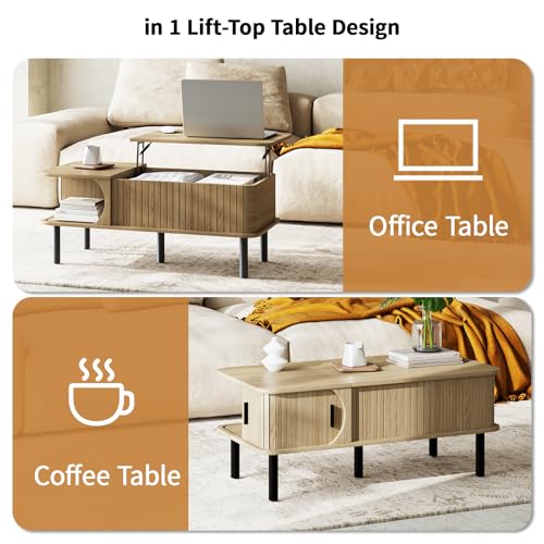 Lift Top Coffee Table,Wooden Rectangle Coffee Table with Hidden Storage Space,Metal Handles,Metal Legs,Mid Century Modern Style,Suitable for Living Room,Office,Apartment. (A-Lift Coffee Table-Oak) - color: A-lift Coffee Table-oak
