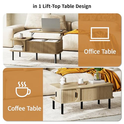 Lift Top Coffee Table,Wooden Rectangle Coffee Table with Hidden Storage Space,Metal Handles,Metal Legs,Mid Century Modern Style,Suitable for Living Room,Office,Apartment. (A-Lift Coffee Table-Oak) - color: A-lift Coffee Table-oak
